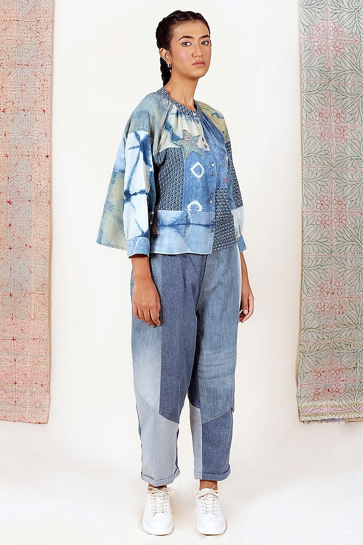 Indigo Blue Cotton Ajrakh Printed Shirt by Meld Studio at Pernia's Pop Up Shop