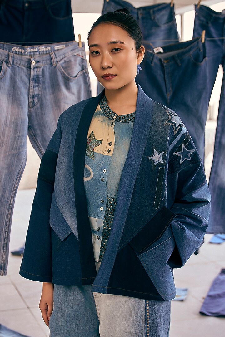 Blue Denim Cotton Kimono-Style Jacket by Meld Studio at Pernia's Pop Up Shop