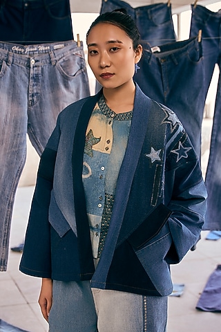 Blue Denim Cotton Kimono-Style Jacket by Meld Studio