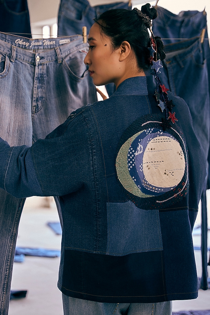 Blue Denim Cotton Kimono-Style Jacket by Meld Studio at Pernia's Pop Up Shop
