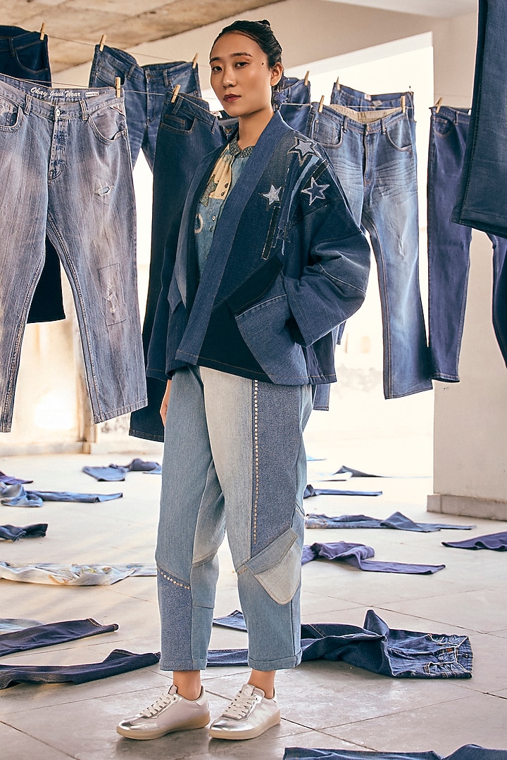 Blue Denim Cotton Kimono-Style Jacket by Meld Studio at Pernia's Pop Up Shop