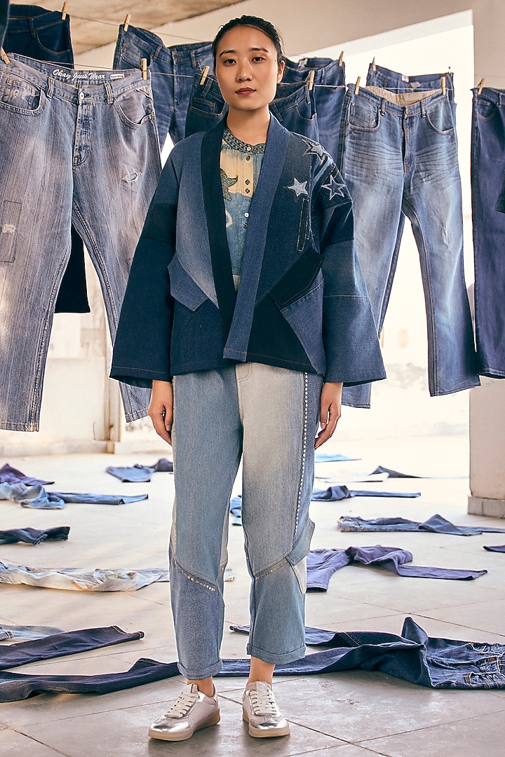 Blue Denim Cotton Kimono-Style Jacket by Meld Studio at Pernia's Pop Up Shop
