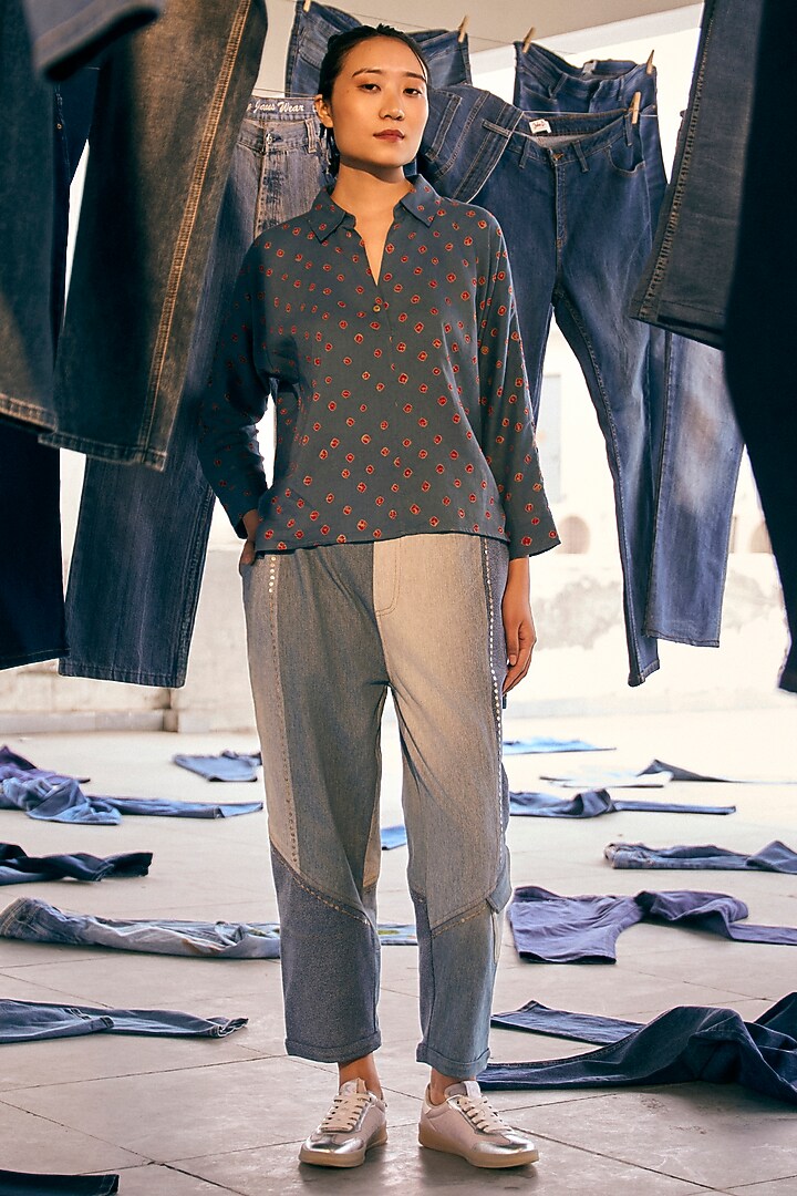 Indigo Blue Cotton Tie-Dye Shibori Printed Top by Meld Studio at Pernia's Pop Up Shop