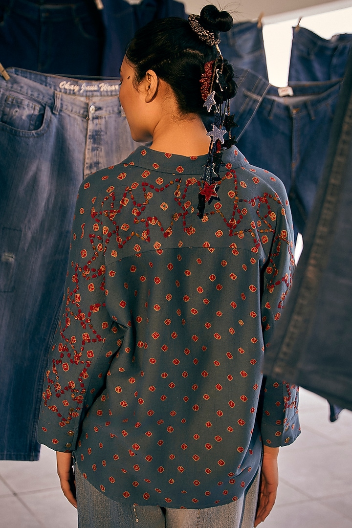 Indigo Blue Cotton Tie-Dye Shibori Printed Top by Meld Studio at Pernia's Pop Up Shop