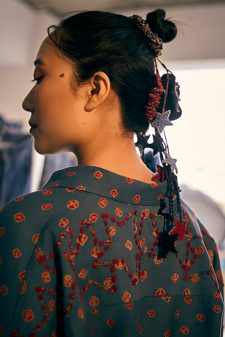 Indigo Blue Cotton Tie-Dye Shibori Printed Top by Meld Studio at Pernia's Pop Up Shop