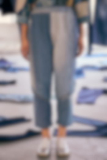 Blue Denim Cotton Sequin Embroidered Pants by Meld Studio at Pernia's Pop Up Shop