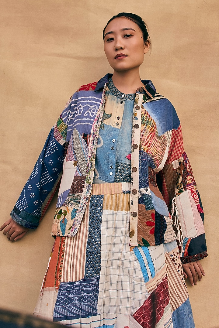Multi-Colored Cotton Ajrakh Printed Jacket by Meld Studio at Pernia's Pop Up Shop