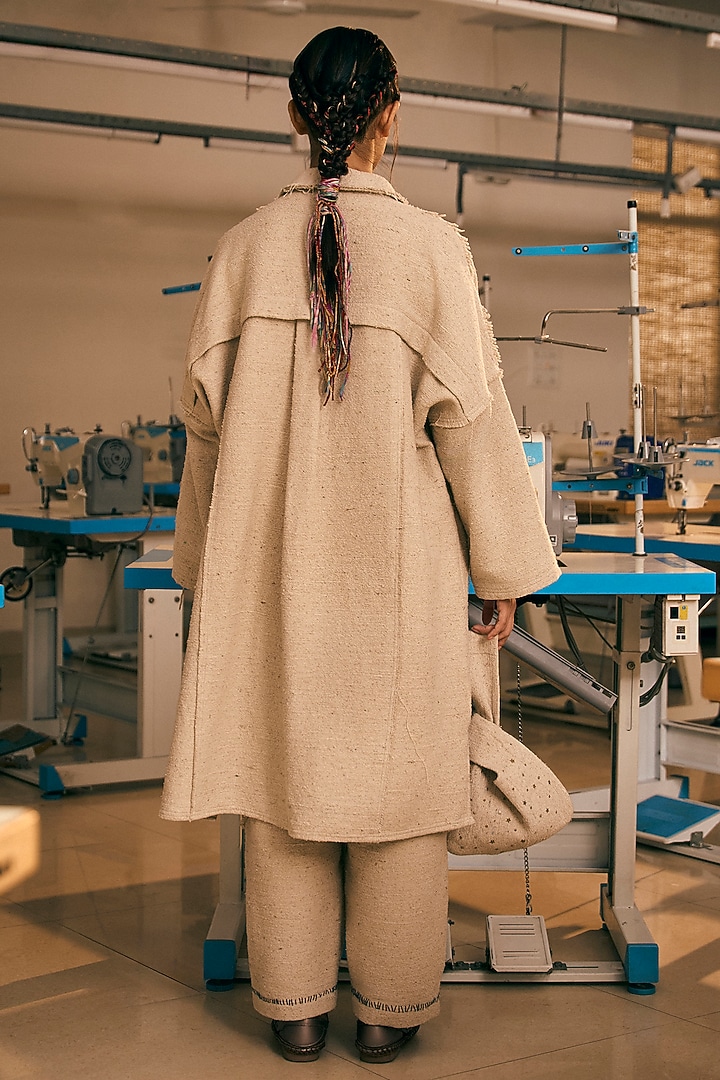 Antique White Cotton Embroidered Long Coat by Meld Studio at Pernia's Pop Up Shop