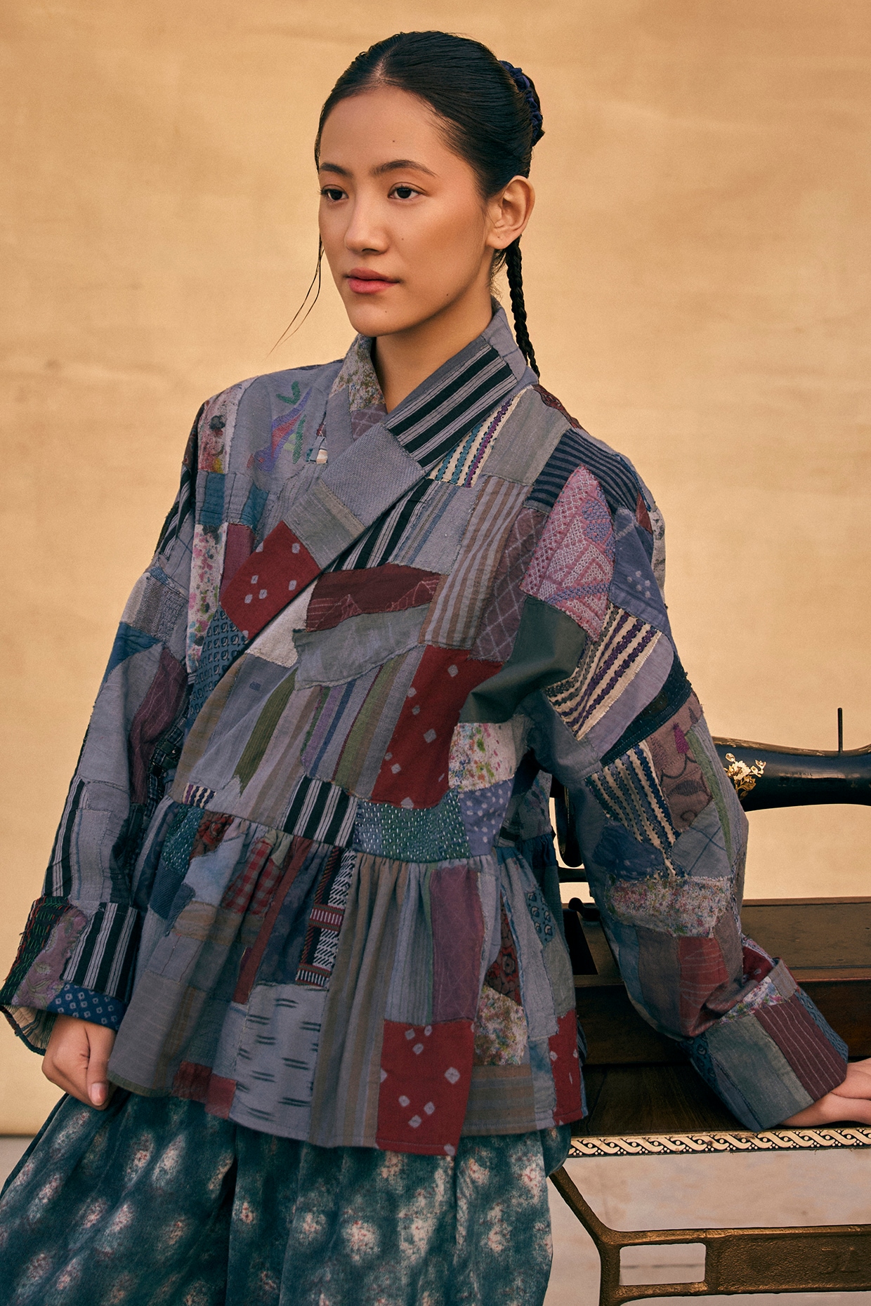 Meld Studio Indigo Blue Cotton Patch Work Kimono Jacket