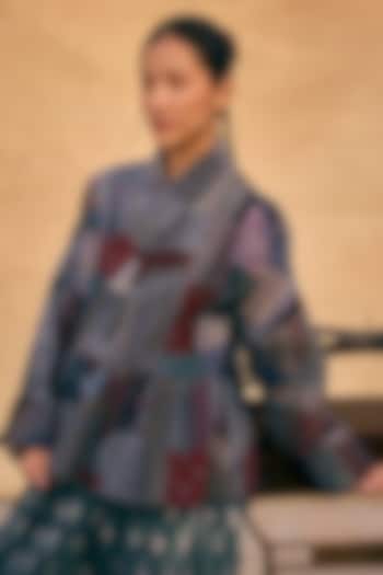Indigo Blue Cotton Patch Work Kimono Jacket by Meld Studio at Pernia's Pop Up Shop