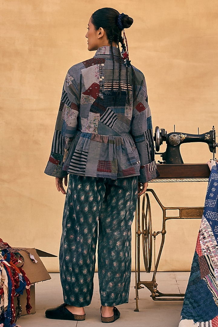 Indigo Blue Cotton Patch Work Kimono Jacket by Meld Studio at Pernia's Pop Up Shop