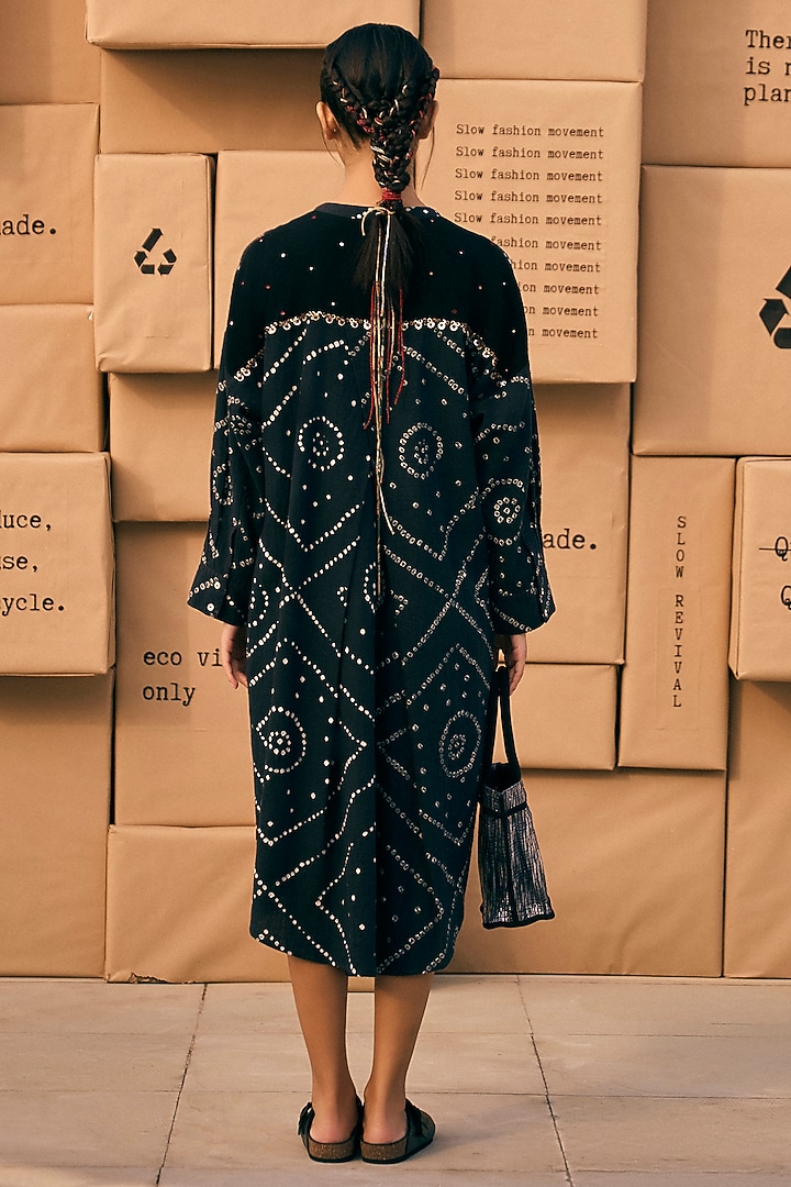 Charcoal Black Cotton Mirror Embroidered Tunic by Meld Studio at Pernia's Pop Up Shop