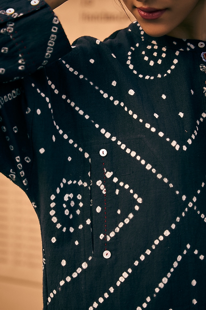 Charcoal Black Cotton Mirror Embroidered Tunic by Meld Studio at Pernia's Pop Up Shop