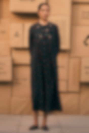 Charcoal Black Cotton Bandhani Printed Midi Summer Dress by Meld Studio at Pernia's Pop Up Shop