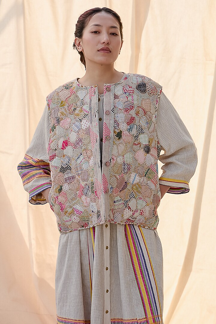 Multi-Colored Silk Applique Work Waistcoat by Meld Studio at Pernia's Pop Up Shop