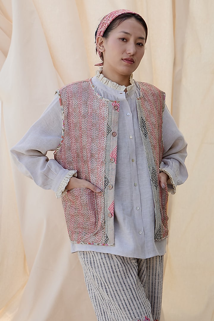 Multi-Colored Silk Applique Work Waistcoat by Meld Studio at Pernia's Pop Up Shop