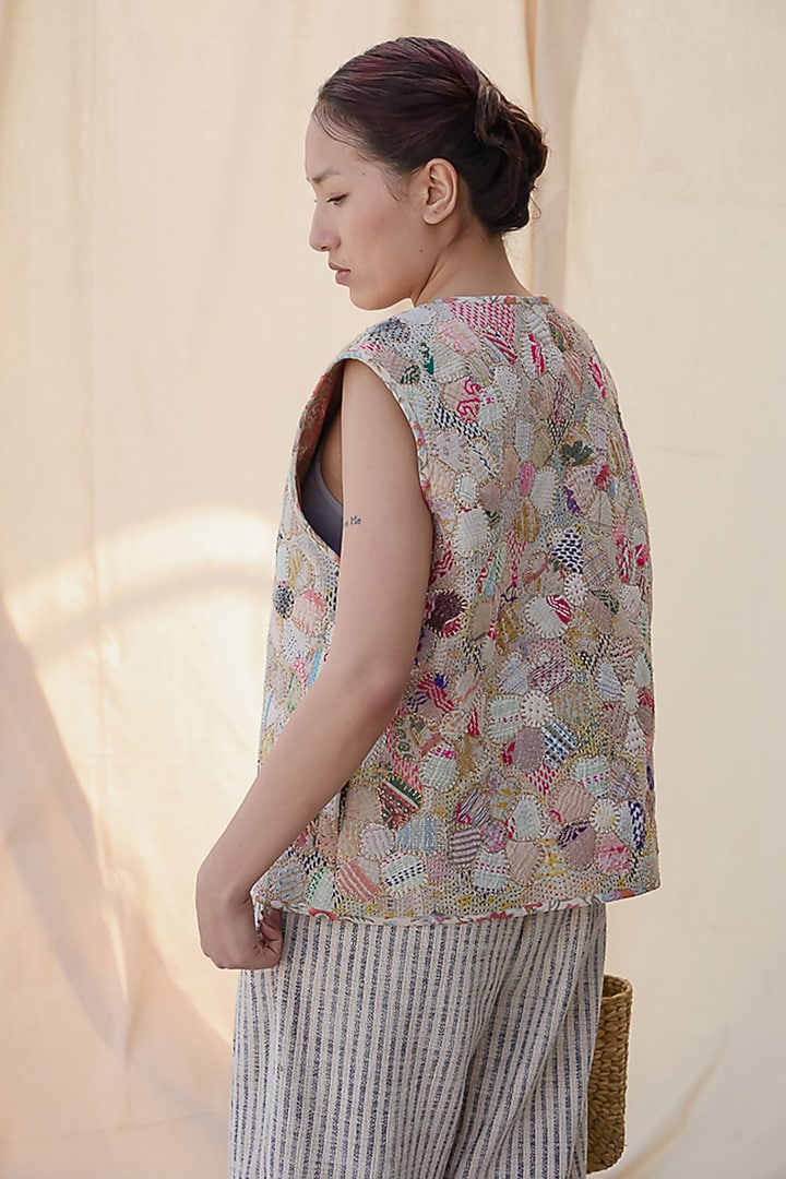 Multi-Colored Silk Applique Work Waistcoat by Meld Studio at Pernia's Pop Up Shop