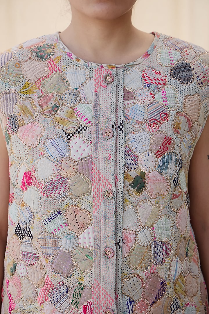 Multi-Colored Silk Applique Work Waistcoat by Meld Studio at Pernia's Pop Up Shop