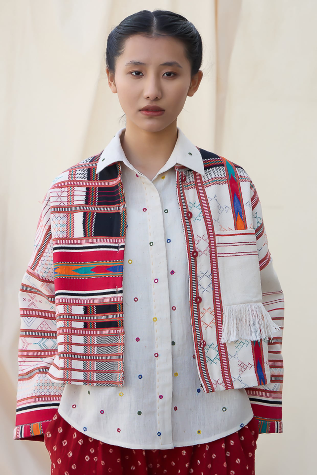 Meld Studio Multi-Colored Bandhani Printed Jacket