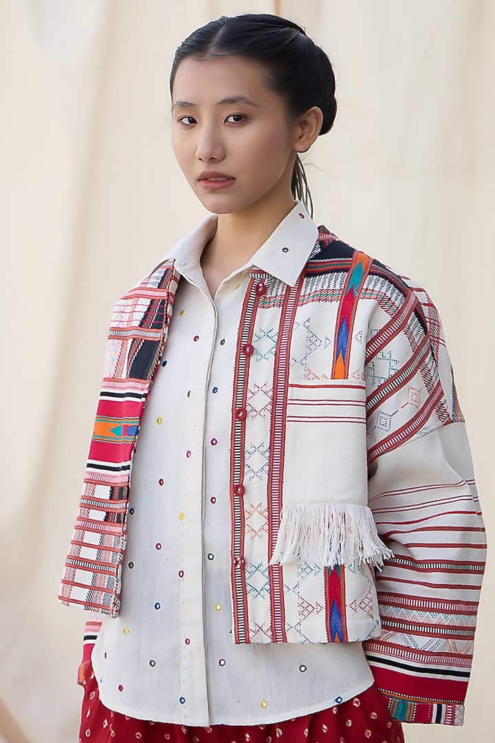 Multi-Colored Bandhani Printed Jacket by Meld Studio at Pernia's Pop Up Shop