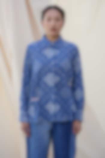 Indigo Blue Cotton Bandhani Printed Shirt by Meld Studio at Pernia's Pop Up Shop
