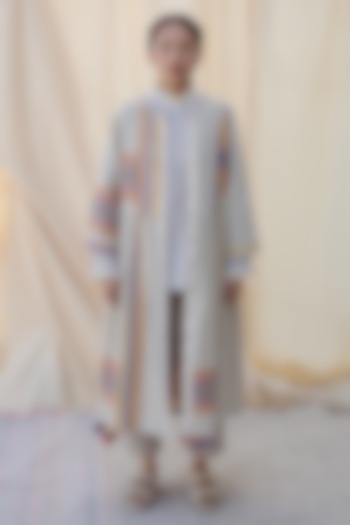 Multi-Coloured Handloom Cotton Checks & Stripes Midi Vacation Dress by Meld Studio at Pernia's Pop Up Shop