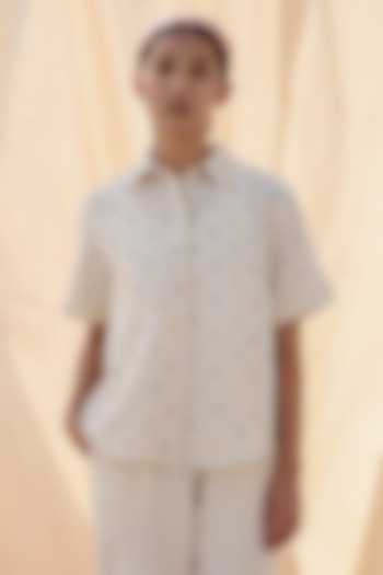 Cream Kala Cotton Mirrorwork Shirt by Meld Studio at Pernia's Pop Up Shop