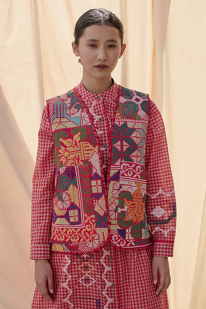 Multi-Coloured Cotton Kantha Quilt Waistcoat by Meld Studio at Pernia's Pop Up Shop