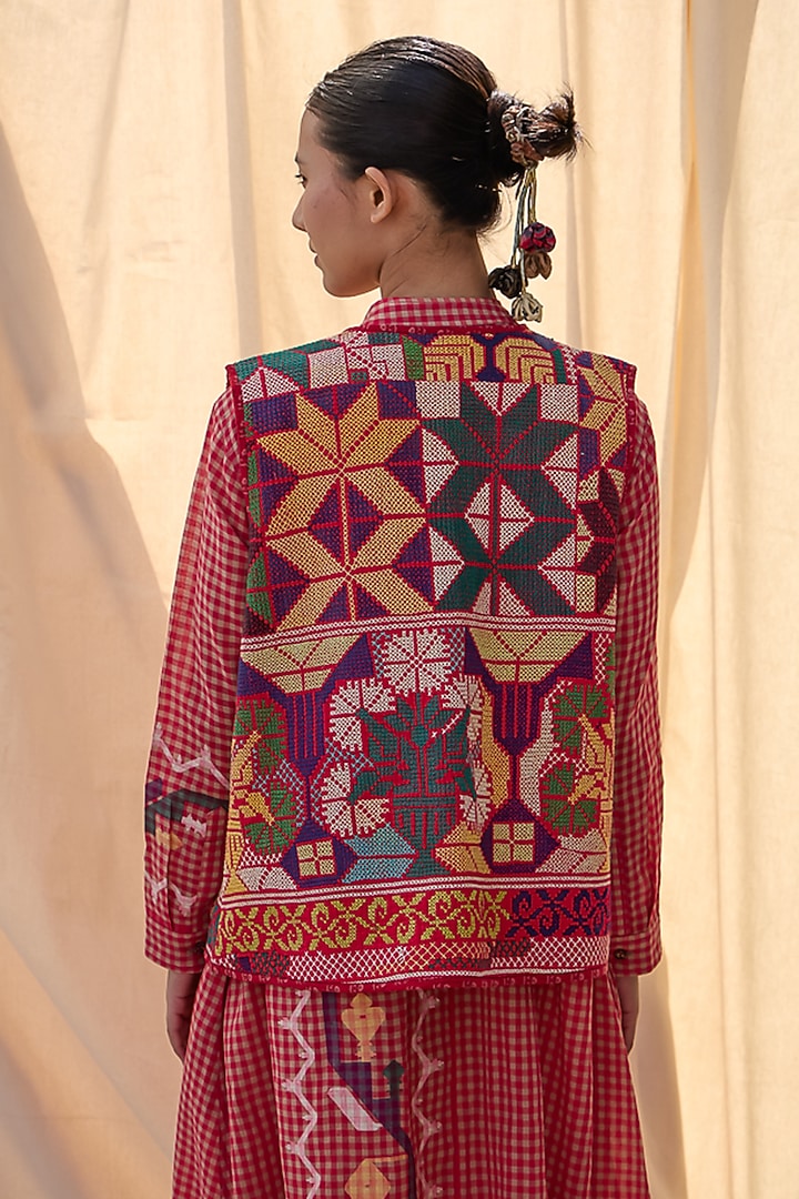 Multi-Coloured Cotton Kantha Quilt Waistcoat by Meld Studio at Pernia's Pop Up Shop