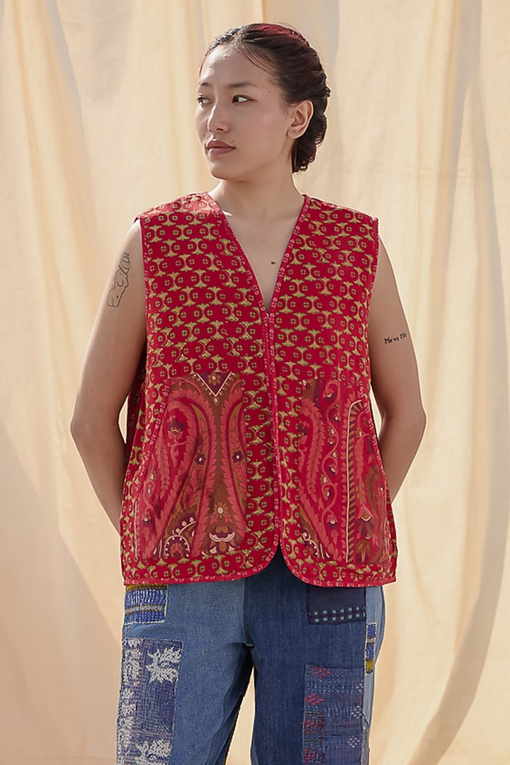 Multi-Coloured Cotton Kantha Quilt Waistcoat by Meld Studio at Pernia's Pop Up Shop