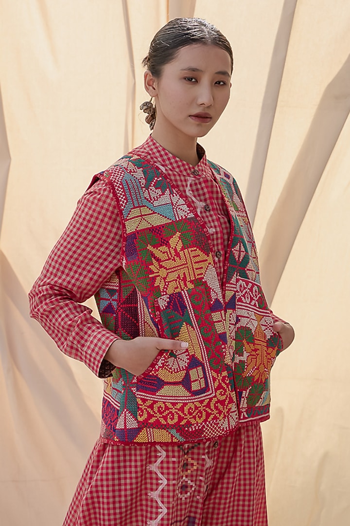 Multi-Coloured Cotton Kantha Quilt Waistcoat by Meld Studio at Pernia's Pop Up Shop