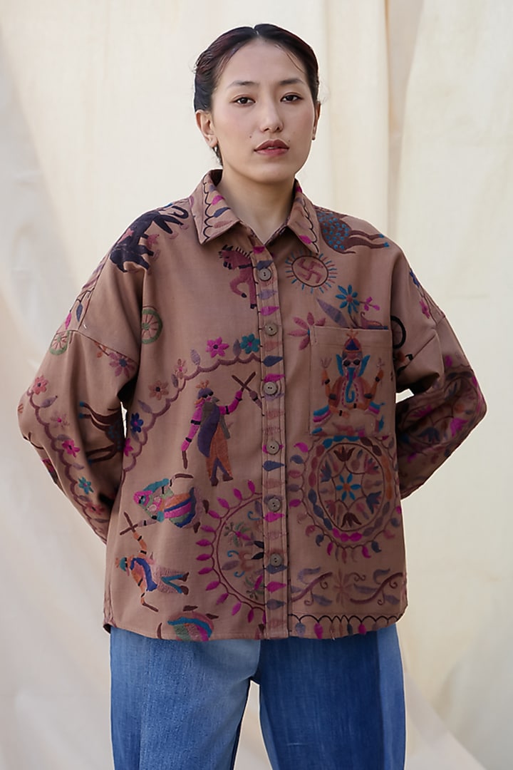 Multi-Coloured Cotton Embroidered Reversible Shirt by Meld Studio at Pernia's Pop Up Shop