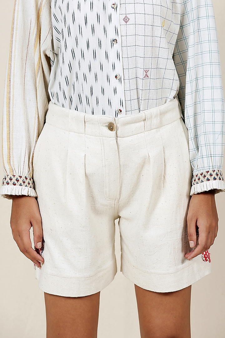 Cream Kala Cotton Floral Applique Shorts by Meld Studio at Pernia's Pop Up Shop