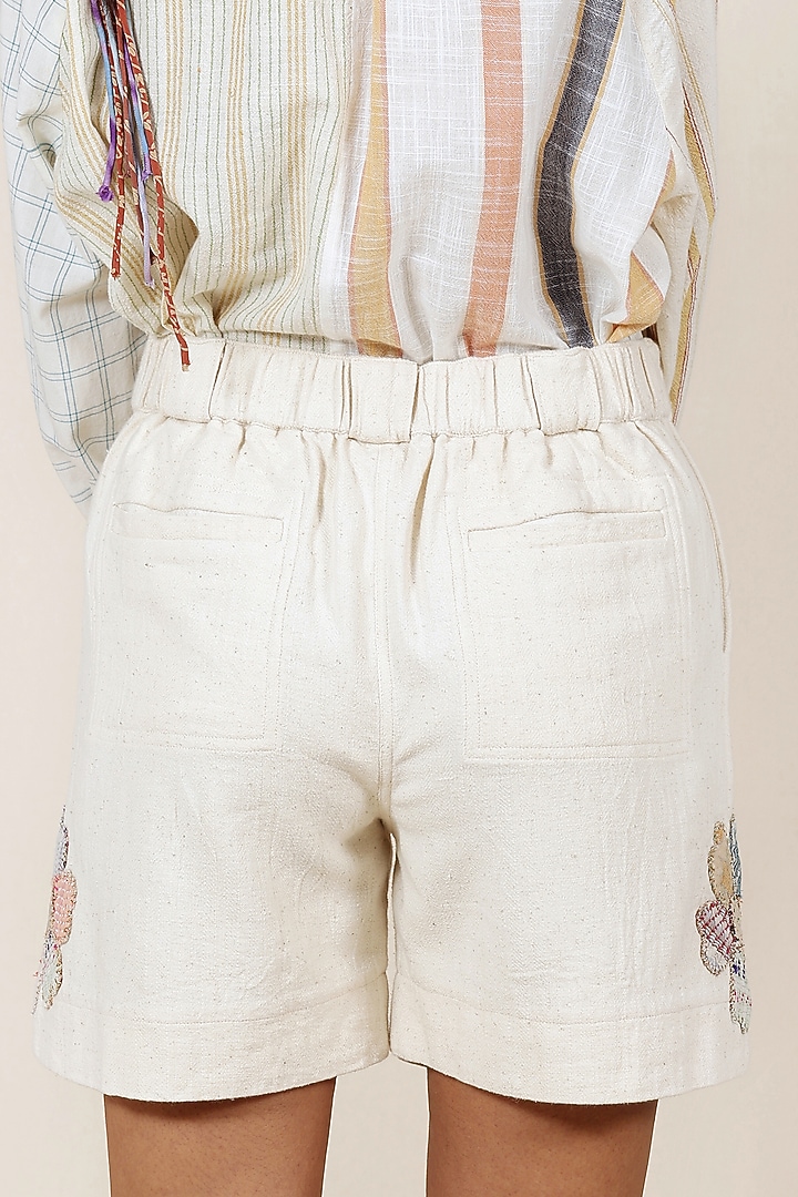Cream Kala Cotton Floral Applique Shorts by Meld Studio at Pernia's Pop Up Shop