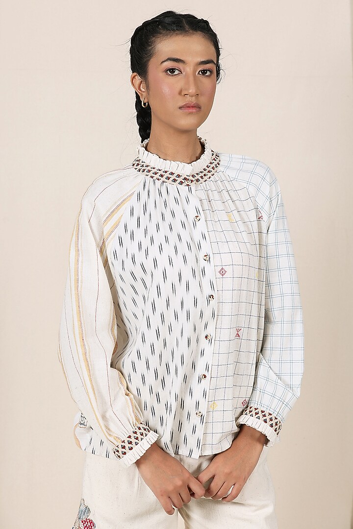 Multi-Coloured Kala Cotton Handwoven Ajrakh Handblock Printed Shirt by Meld Studio at Pernia's Pop Up Shop