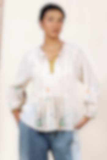 Multi-Coloured Handwoven Jamdani Top by Meld Studio at Pernia's Pop Up Shop