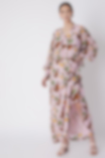 Pink Digital Print Top With Draped Skirt by Masaba at Pernia's Pop Up Shop