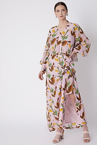 Pink Digital Print Top With Draped Skirt by Masaba