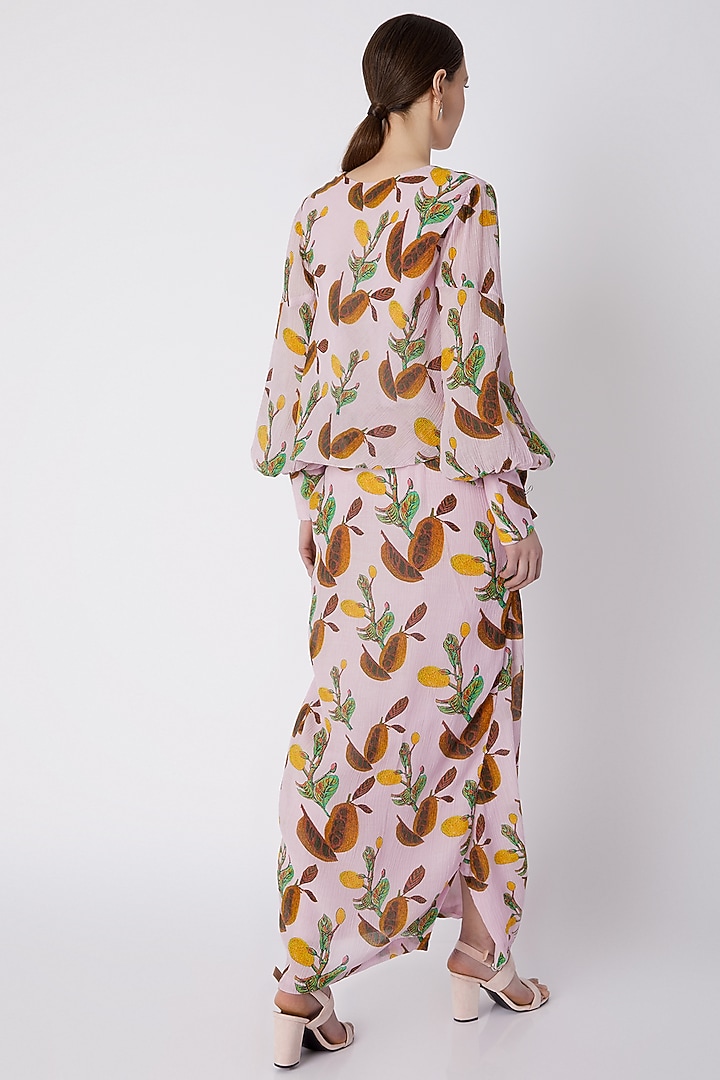 Pink Digital Print Top With Draped Skirt by Masaba at Pernia's Pop Up Shop