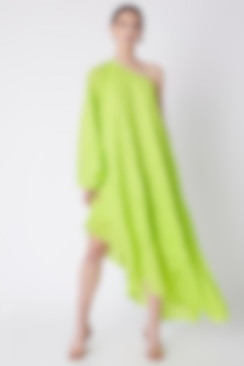 Green One Shoulder Crushed Dress by Masaba