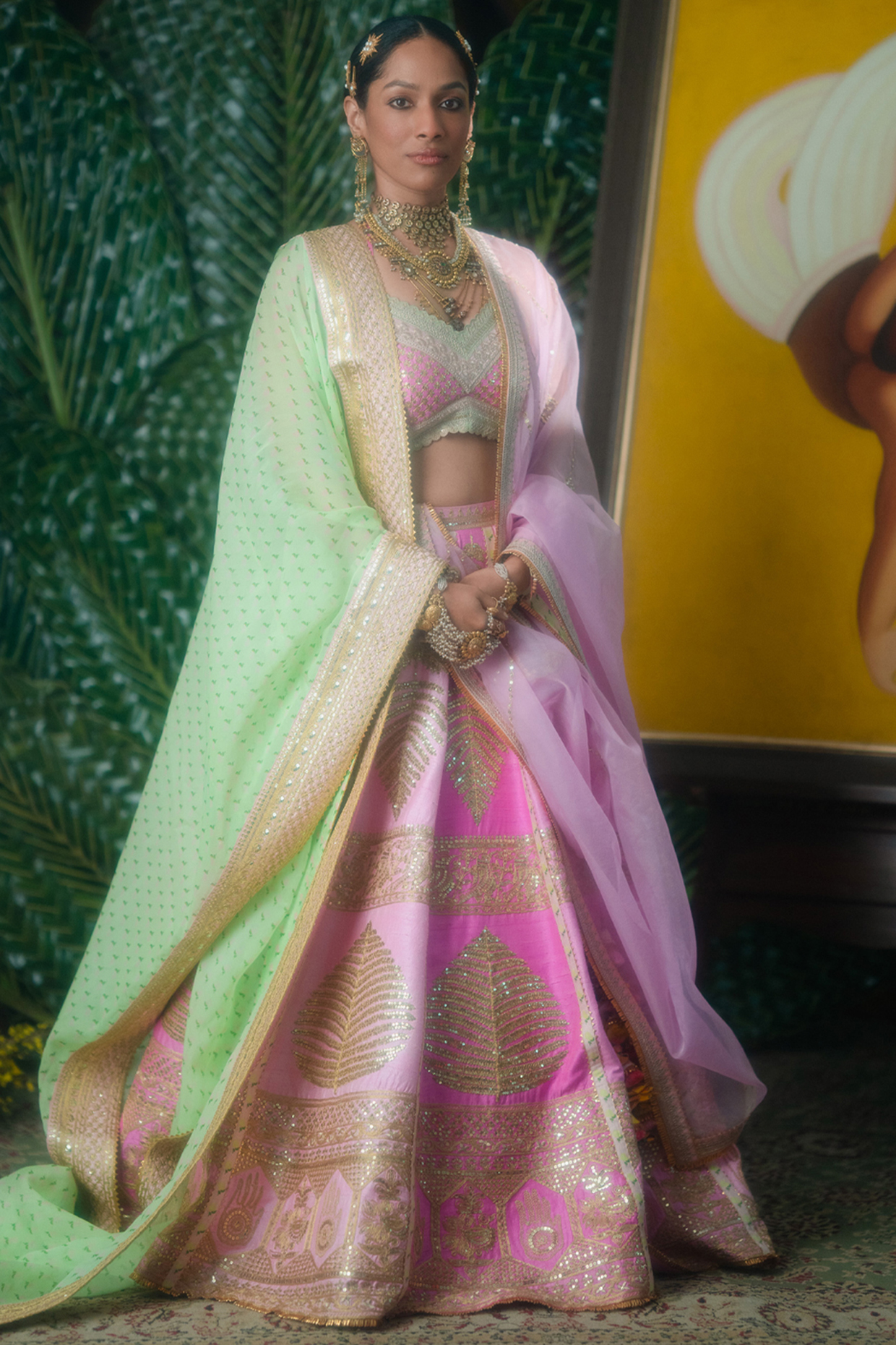 Pink Raw Silk Wallflower Printed Lehenga Set by Masaba