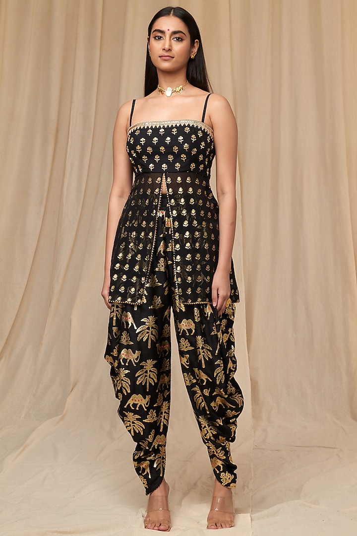 Black Foil Printed Dhoti Set by Masaba at Pernia's Pop Up Shop
