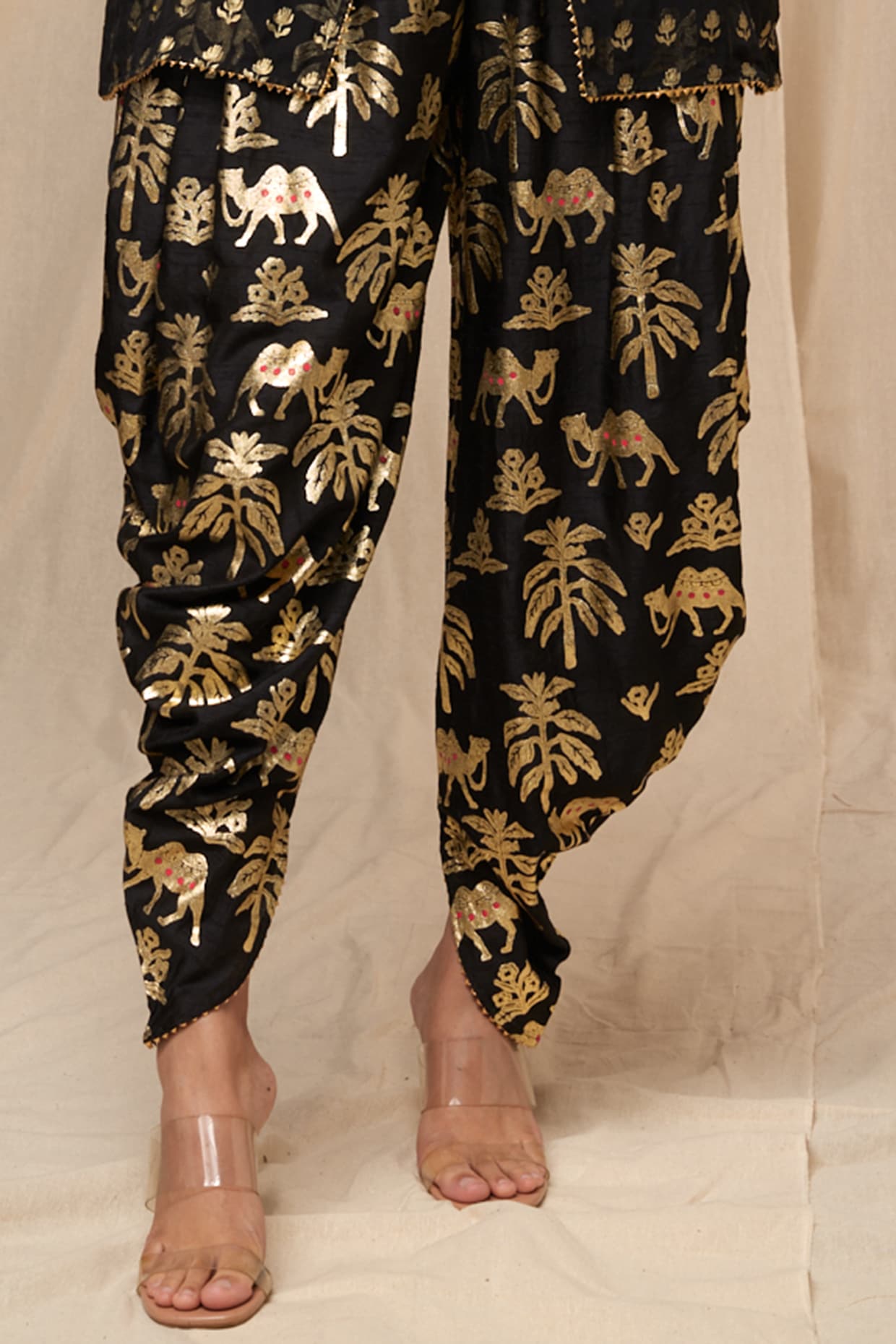 Floral Printed Dhoti Pants And Top With Jacket