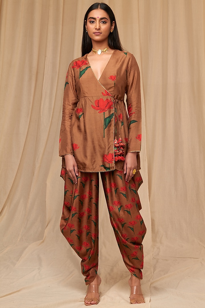 Brown Printed Angrakha Kurta Set by Masaba