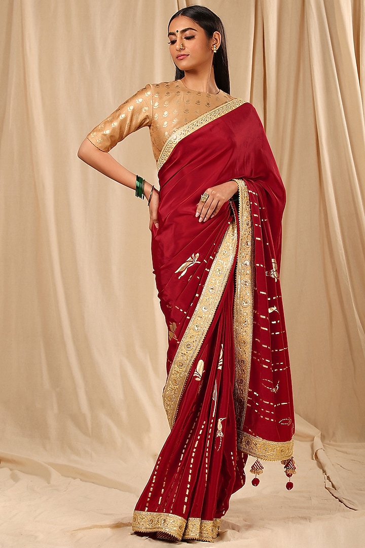 Maroon Embellished Saree Set by Masaba at Pernia's Pop Up Shop