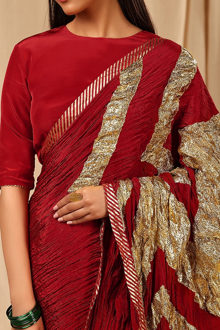 Maroon Crepe Gota Embellished Party Wear Saree Set by Masaba at Pernia's Pop Up Shop