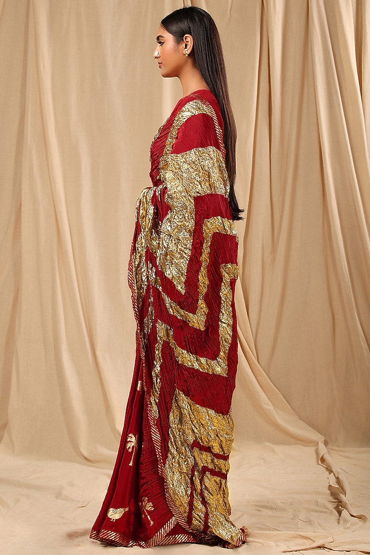 Maroon Crepe Gota Embellished Party Wear Saree Set by Masaba at Pernia's Pop Up Shop