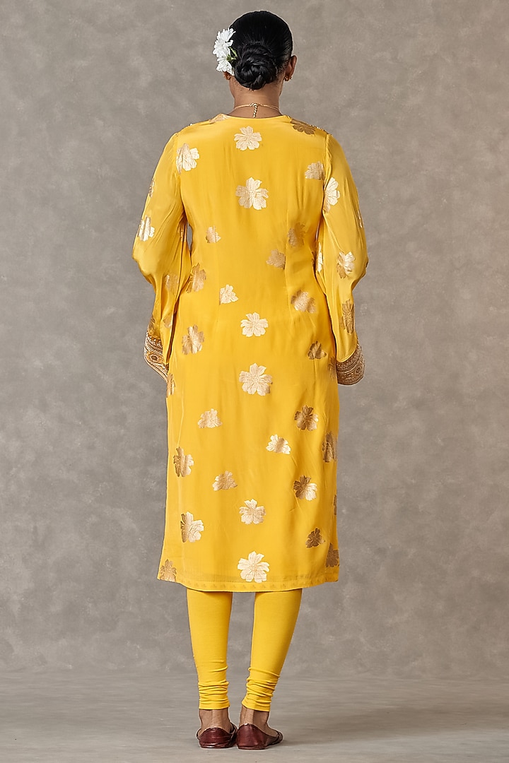 Yellow Crepe Silk Embroidered & Parijat Printed Kurta  by Masaba at Pernia's Pop Up Shop