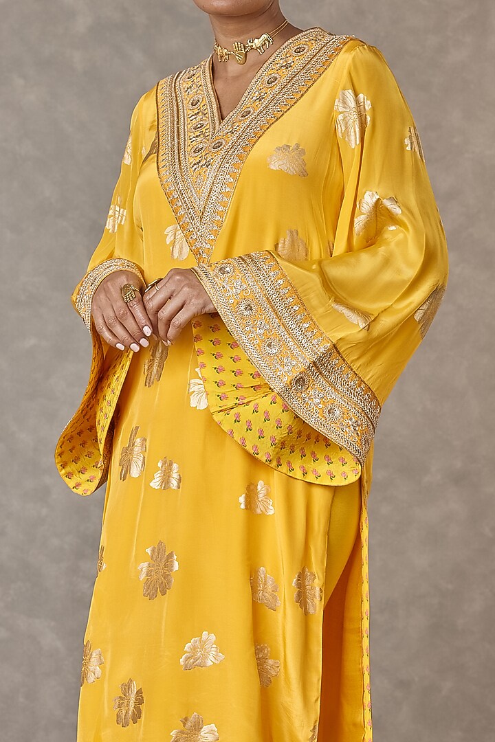 Yellow Crepe Silk Embroidered & Parijat Printed Kurta  by Masaba at Pernia's Pop Up Shop
