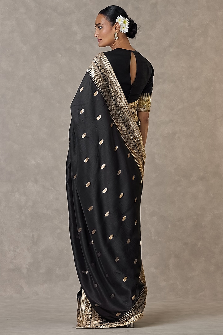 Black Jacquard Silk Party Wear Saree Set by Masaba at Pernia's Pop Up Shop
